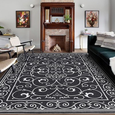 9x12 Large Living Room Rug Modern Floral Print Area Rug Washable Rug Stain Resistant Throw Carpet With Non-Slip Backing Low Pile Folding Floor Cover