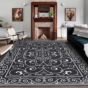 9x12 Large Living Room Rug Modern Floral Print Area Rug Washable Rug Stain Resistant Throw Carpet With Non-Slip Backing Low Pile Folding Floor Cover - 1 of 4