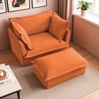 2-Piece Corduroy Armchair + Ottoman Set with Deep Seats