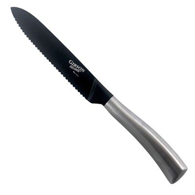 Gibson Home Opus 5 Inch Stainless Steel Serrated Utility Knife With Black Blade