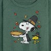 Women's - Peanuts - Snoopy and Woodstock Thanksgiving Pie Lightweight French Terry Wide Neck Long Sleeve Shirt - 2 of 4