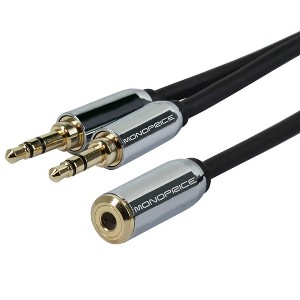 Monoprice Audio Cable - 0.5 Feet - Black | 3.5mm Female Plug to Two 3.5mm Male Jacks for Mobile, Gold Plated - 1 of 4