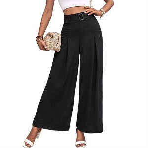 Women's Minimalist Wide Leg Trousers - High Waist Draping Work Pants - 1 of 4