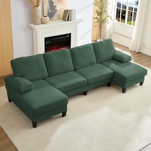 Mjkone 110"Velvet U-Shaped Sectional Sofa Couches, Upholstered 4-Seater Sofa with Double Chaises and Sleepable Armrests - 1 of 4