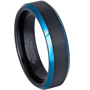 Jewelry Avalanche 6mm Beveled Black & Blue IP Tungsten Carbide Mens Womens Wedding Band - 1 of 4