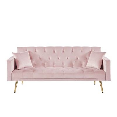 NicBex 73 Inch Velvet Convertible Folding Futon Sofa Bed for Living Room,Office,Apartment,Bedroom,Pink