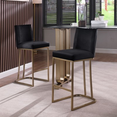 Set of 2 26" bar stools with backrest, gold brushed frame, modern velvet fabric Suitable for kitchen, bar.