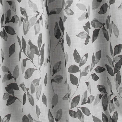 Gray Botanical Leaf Print Blackout Linen Blend Curtain Panel