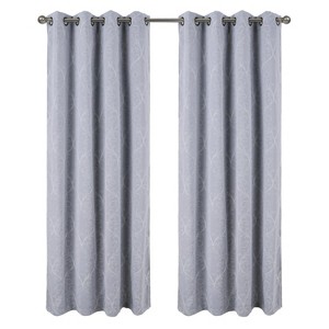 RT Designer Collection Kimber Embroidered Blackout Luxurious Decorative Grommet Curtain Panel Silver - 1 of 4