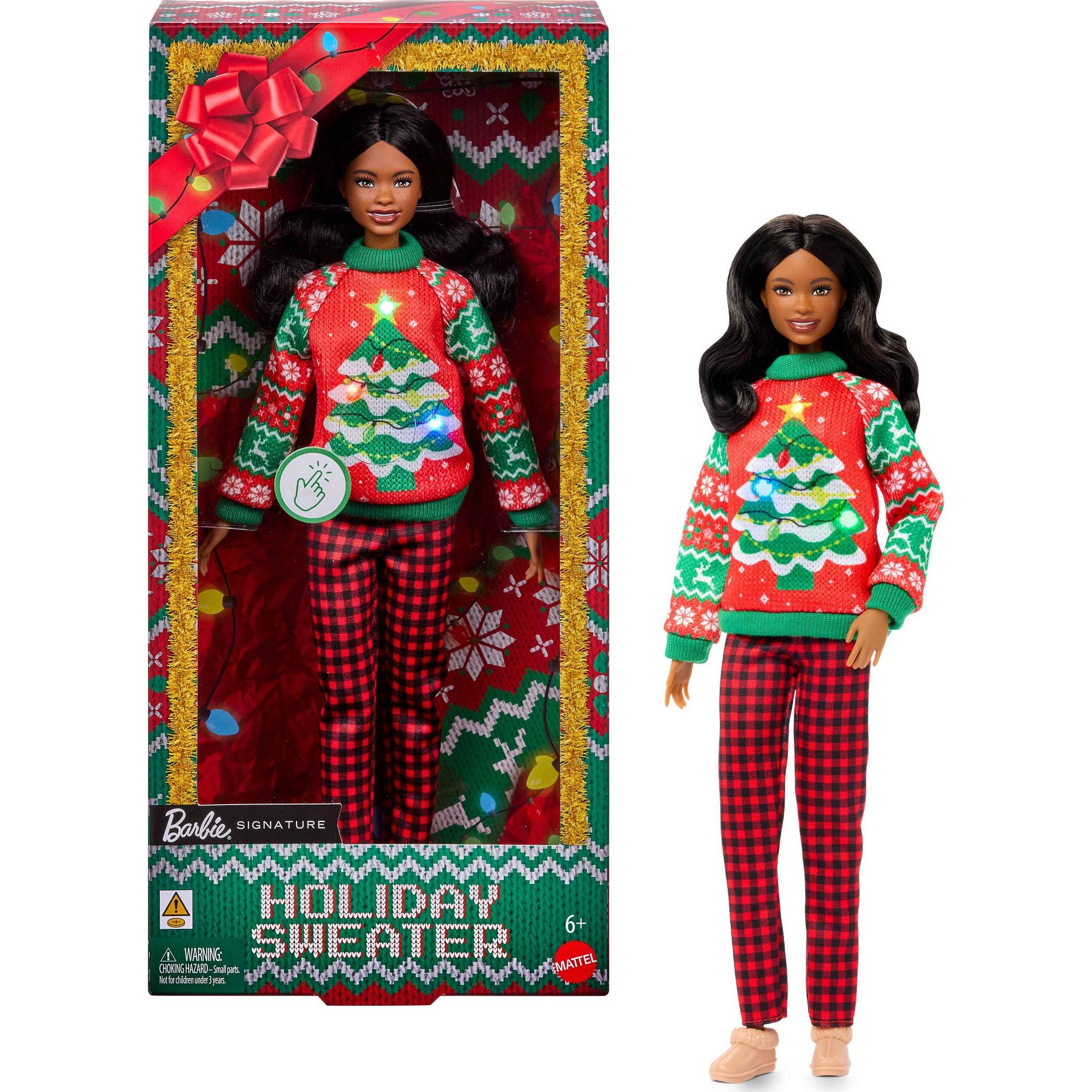 Barbie Holiday Sweater Doll Collectible Ugly Black Sweater Doll in Themed Knit Sweater