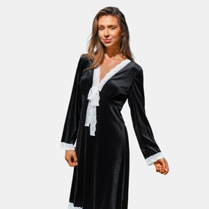 Women's Luxurious Velvet Robe with Lace Trim - Cupshe - 1 of 4