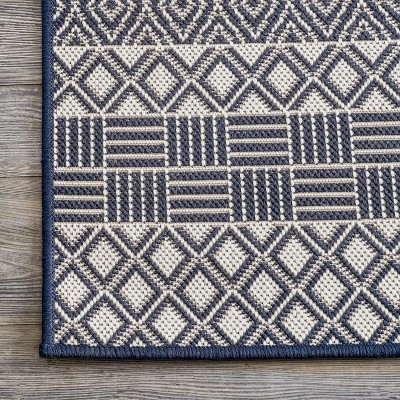 Blue Striped Synthetic Reversible Indoor/Outdoor Rug, 5x8