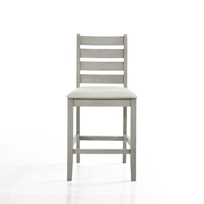 Pascal Driftwood Gray Wood Ladderback Counter Stools with Fabric Cushion (Set of 2)