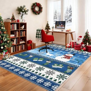 Christmas Door Mat - Washable Non-Slip Snowman Rug, Stain Resistant Foldable Floor Mat for Entryway, Porch, Bedroom, Multiple Sizes & Colors - 1 of 3