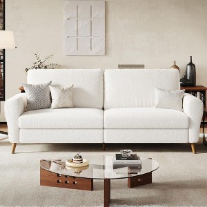 3-Seater Sofa with Wide Armrests & Wood Legs, Mid-Century Modern Deep Seat Couch for Small Spaces, Easy Assembly - 1 of 4