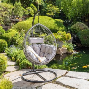 Christopher Knight Home Layla Outdoor Wicker Hanging Basket Chair with Cushion - 1 of 4