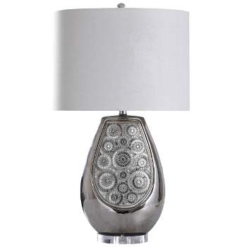 Selsey Crystal Circular Design Ceramic Table Lamp with Drum Shade Chrome - StyleCraft
