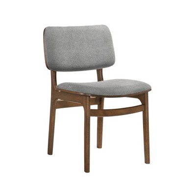 Luis Grey Textured Upholstered Side Chair with Walnut Wood Base