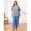 Women's Plus Size 100% Cotton Gingham Notch Neck Short Sleeve Flowy Casual Summer Babydoll Blouses - GRACE & GRANDEUR - 2 of 4