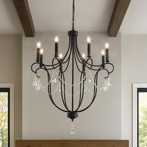 ALOADECOR 32'' 8-Light Modern Black Mid-Century Modern Candelabra Crystal Candle Chandelier For Living Room Dining Room - 1 of 4