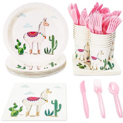 Blue Panda 144 Pieces Llama Party Bundle, Includes Plates, Napkins, Cups, and Cutlery (24 Guests)