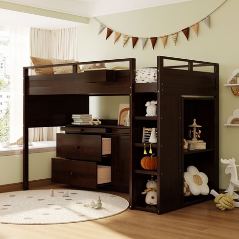 Espresso loft shop bed with desk