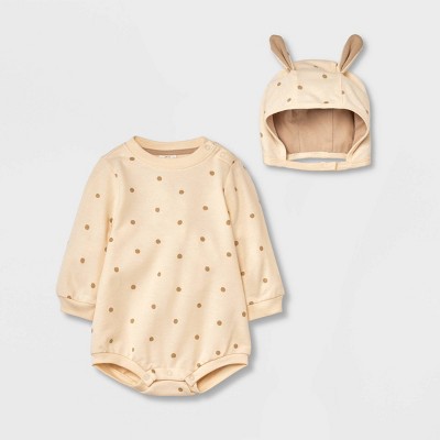Baby Bunny Dot Sweatshirt Romper - Cat & Jack™ Cream 12M