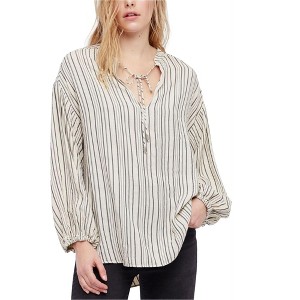 Free People Womens Bishop Sleeves Striped Tunic Blouse - 1 of 1