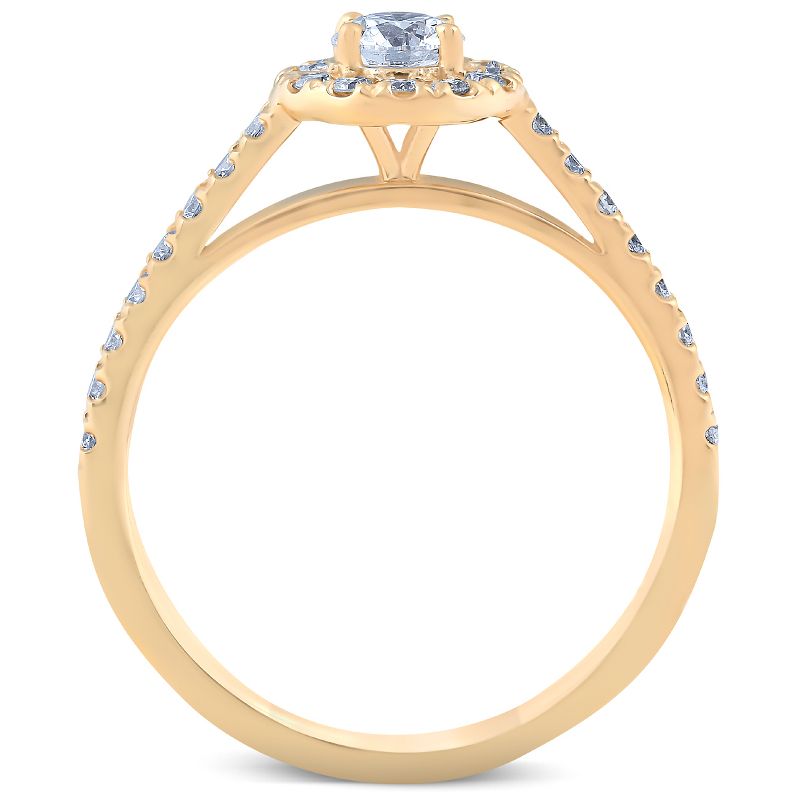 Pompeii3 1Ct Halo Lab Created Diamond Engagement Matching Wedding Ring Set 14k Yellow Gold, 2 of 6
