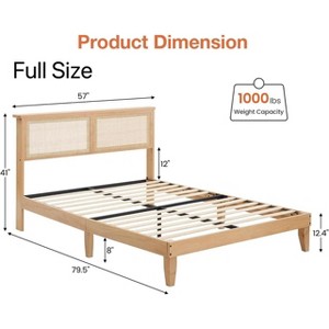 Garvee Full/Queen Size Rattan Bed Frame with Natural Rattan Headboard, Boho Style with LED Lights, Solid Wood Slats, No Box Spring Needed - 1 of 4