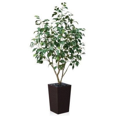 DR.Planzen 72" Artificial Ficus Tree - 6FT UV Resistant Fake Plant with Silk Leaves & 15.7" Planter for Indoor House Plants, Floor & Tall Faux Trees