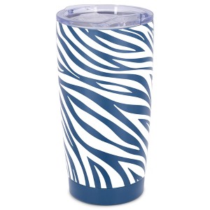 Elanze Designs 20 oz Stainless Steel On the Go Insulated Travel Tumbler With Push Top Lid, White Zebra Print Blue - 1 of 4