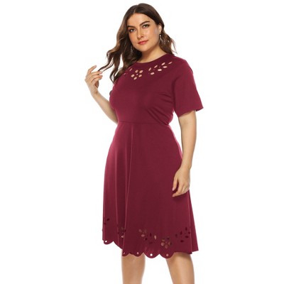 Women's Plus Size Short Sleeve Casual Empire Waist Hollow Neck Design Summer Dress