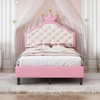 NicBex Twin/Full Size Upholstered Bed Frame with Tufted Headboard,Princess Bed with Crown Headboard for Girls,No Box Spring Needed,White+Pink - 2 of 4