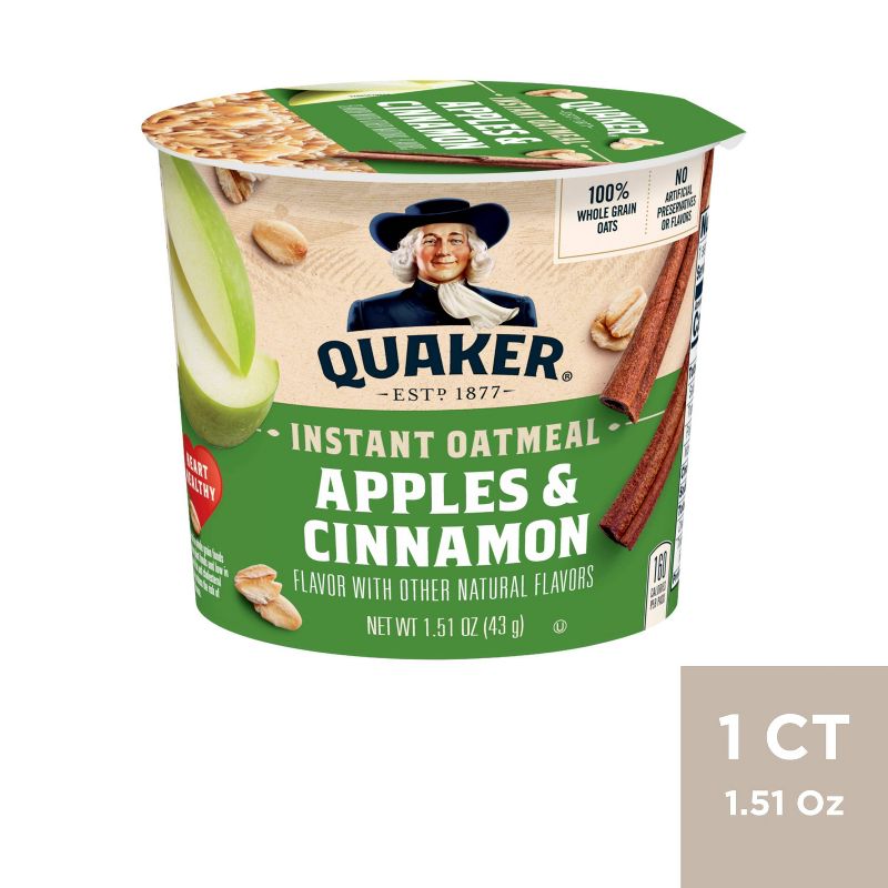 Quaker Instant Oatmeal Cup Apple Cinnamon 1.51oz, 1 of 8