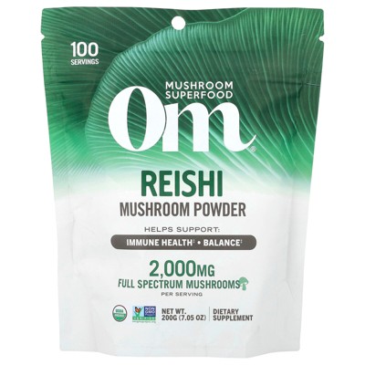 Om Mushroom Superfood Reishi Organic Mushroom Powder, 7.05 Ounce Pouch, 100 Servings, Adaptogen, Stress & Immune Support, Superfood Mushroom
