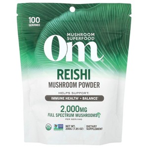 Om Mushroom Superfood Reishi Organic Mushroom Powder, 7.05 Ounce Pouch, 100 Servings, Adaptogen, Stress & Immune Support, Superfood Mushroom - 1 of 2