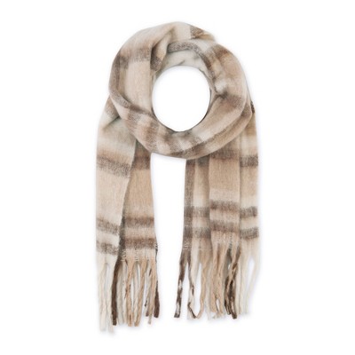 Design Imports Cozy Plaid Scarf - Cream