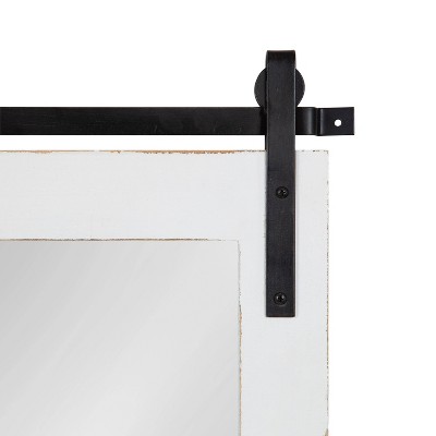 White Rectangular Wood Wall Mirror with Shelf and Hooks