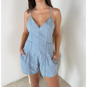 Women's Chambray Denim Romper - MIOU MUSE - 1 of 2
