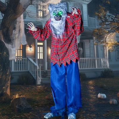 Joyfy 63'' Halloween Standing Werewolf Outdoor Decoration, Life Size Animated Ghost with LED Eyes and Sound Haunted House Props for Lawn Yard Patio