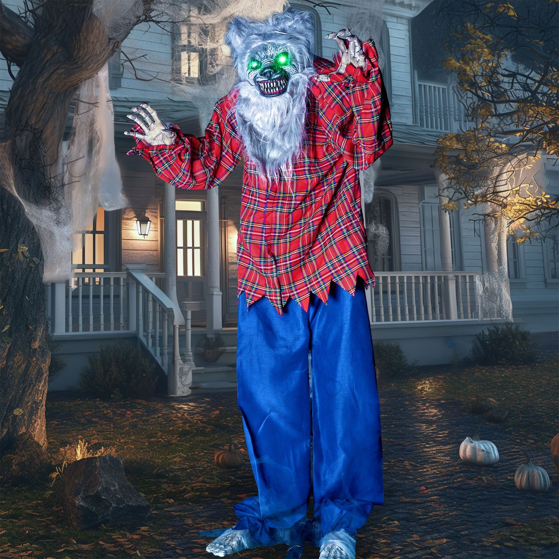 Joyfy 63'' Halloween Standing Werewolf Outdoor Decoration, Life Size Animated Ghost with LED Eyes and Sound Haunted House Props for Lawn Yard Patio