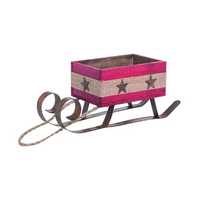 Transpac Wood 11 in. Red Christmas Floral Sled