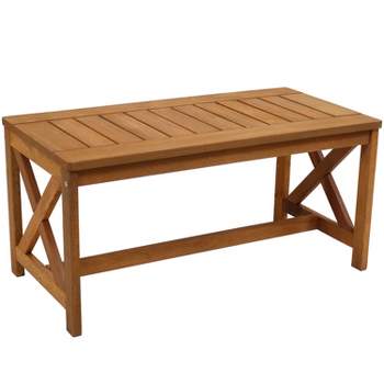 Sunnydaze Outdoor Meranti Wood with Teak Oil Finish Rectangular Wooden Patio Coffee Table - 35" - Brown