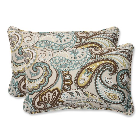 2pc Outdoor Lumbar Throw Pillows Tamara Paisley Blue Brown Pillow Perfect