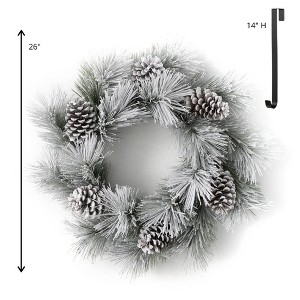 Sullivans Artificial Flocked Pine 26"H Wreath and 14"H Hanger Set, White and Black - 1 of 4