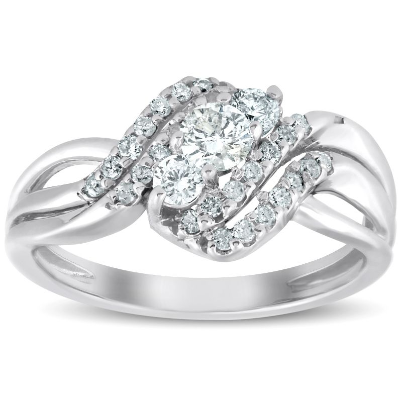 Pompeii3 5/8 Ct Three Stone Diamond Engagement Anniversary Multi Row Ring 10k White Gold, 1 of 5