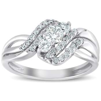 Pompeii3 5/8 Ct Three Stone Diamond Engagement Anniversary Multi Row Ring 10k White Gold