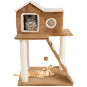 PETMAKER 3 Level Plush Cat Tree with Sisal Scratching Posts, Climbing Ladder, Cat Condo and Hanging Toy in Brown, 34.5" H - 1 of 1
