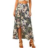 Allegra K Women's Tropical Smocked Waist High Low Flowy Maxi Skirt